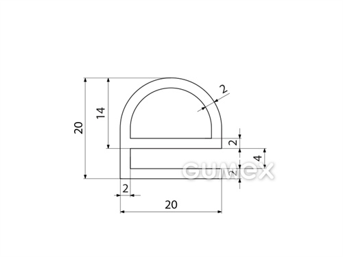 "e" Silikonprofil mit Loch, 20x20/4mm, 60°ShA, -60°C/+180°C, transparent, 